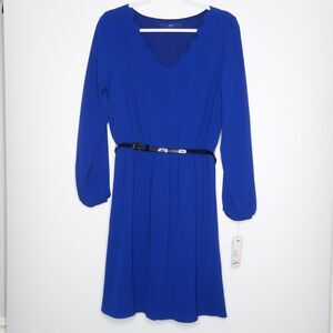 Apt.9 NWT Royal Blue Belted Knee Length Scalloped Neckline Pencil Dress‎ Size 6